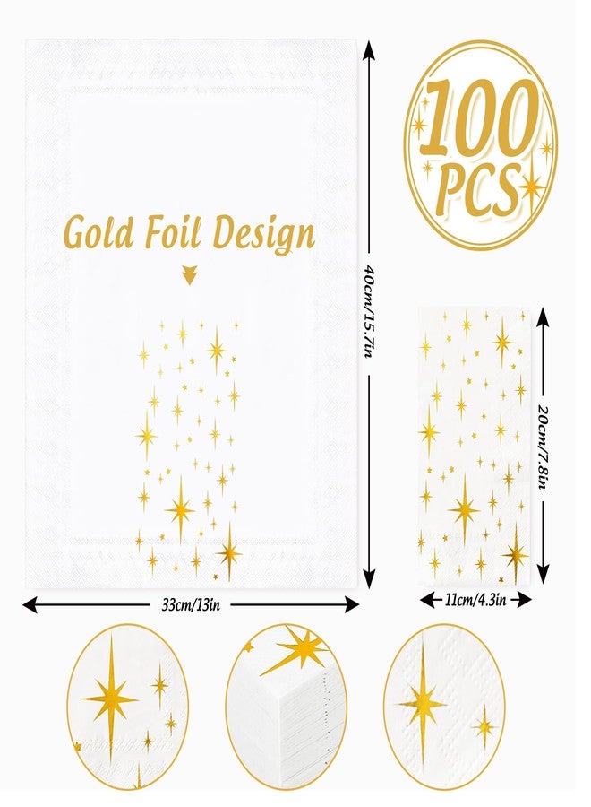 JarThenaAMCS مناديل ضيوف JarThenaAMCS، 100 قطعة، مزينة بنجوم ذهبية لامعة، للاستخدام مرة واحدة، بنقشة نجوم براقة، مثالية لتزيين طاولات الحمامات، وحفلات أعياد الميلاد، وحفلات الزفاف. - Image 2